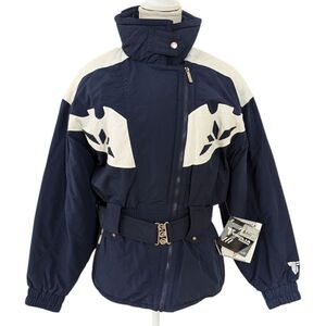 VTG 80's-90's TYROLIA SKIWEAR Women's 8 Navy & White Ski & Snow Jacket Nylon NWT